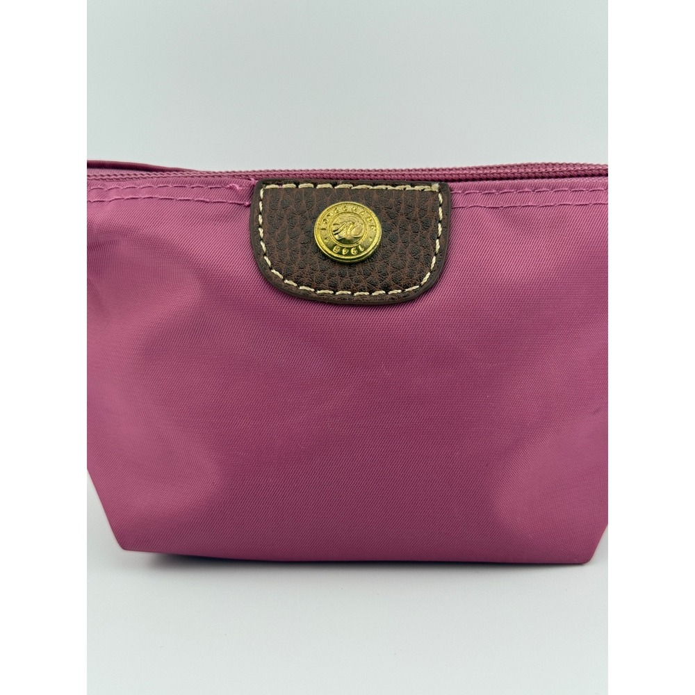 Longchamp Le Pliage Coin Purse Pink Mauve Nylon Leather Trim Zip Pouch Mini - Picture 8 of 11